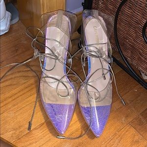 Clear iridescent heels